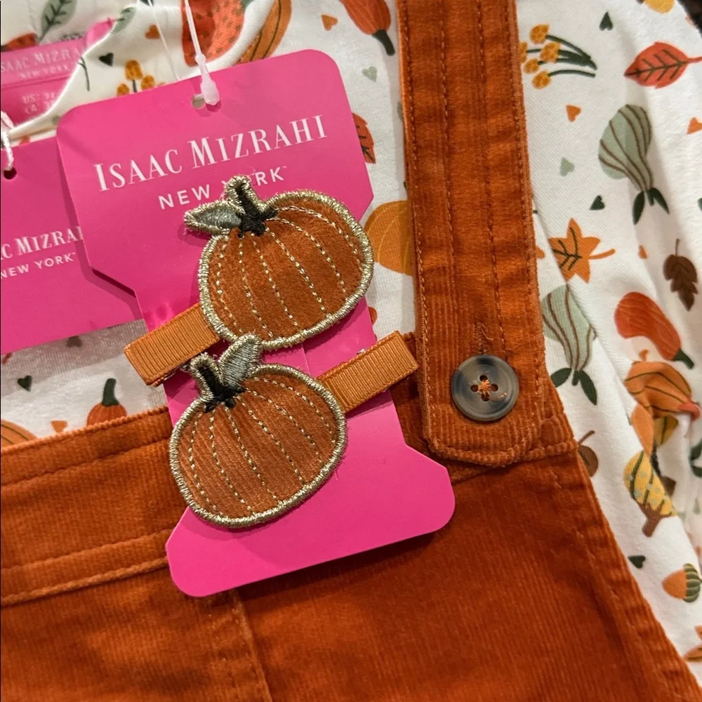 NWT Isaac Mizrahi NY 3T Girls Fall Outfit Dress Overalls Long Sleeve Hair Clips - Picture 3 of 5